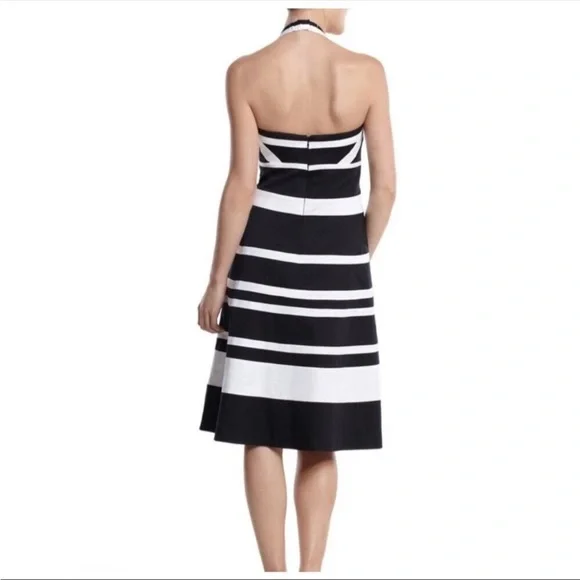 White House Black Market (WHBM) Black & White Stripped Halter Knee Length Dress - Picture 2 of 16